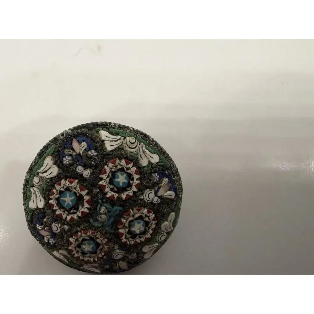 Antique Micro Mosaic Round Domed Brooch Floral Geometric Design Victorian Style
